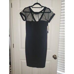 NWT Scarlett Black Dress style S275770 Midi Mesh Sheath Sz 10 Classy Work Party